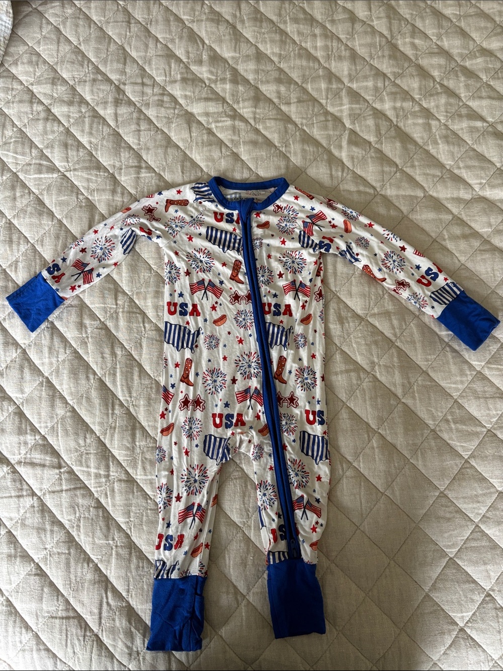 Kids USA Print One-Piece Pajamas with Blue Trim